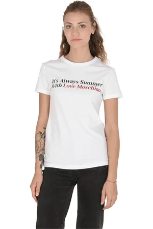 Moschino Top, Dame, Hvid, L, Bomuld, Hvid bomulds T-shirt med indlæg