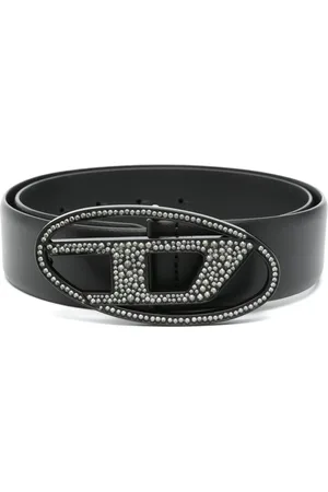 Diesel Tilbehør, Dame, Sort, 85 CM, Læder, Oval D Logo Strass Bælte