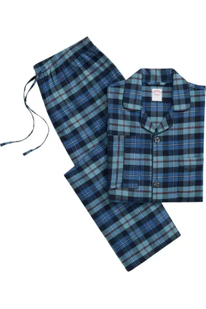 Brooks Brothers Nightwear & Lounge, Herre, Blå, 2XL, Bomuld, Blå Bomuldsflannel Tartan Pyjamas