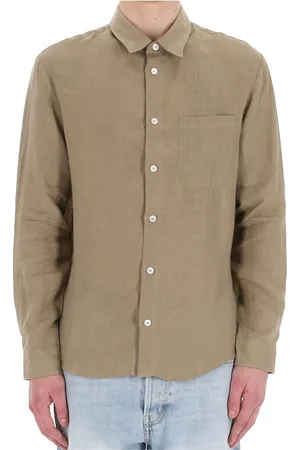 A.P.C. Skjorte, Herre, Grøn, M, Linned, Linned Skjorte med Italiensk Krave