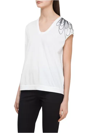 Brunello Cucinelli Top, Dame, Hvid, S, Uld, Uldsweater med Drop Shoulder og Blomsterbesat Halskæde