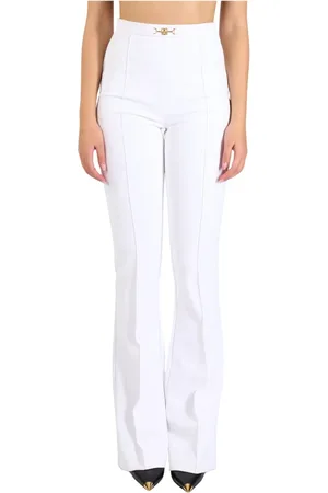 Elisabetta Franchi Bukser, Dame, Hvid, XS, Polyester, Wide Leg Stretch Crepe Bukser