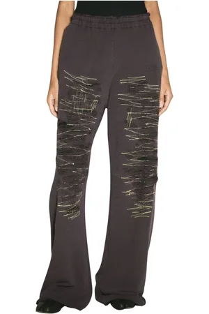 Maison Margiela Bukser, Dame, Lilla, S, Bomuld, Distressed Cotton Wide-Leg Track Pants