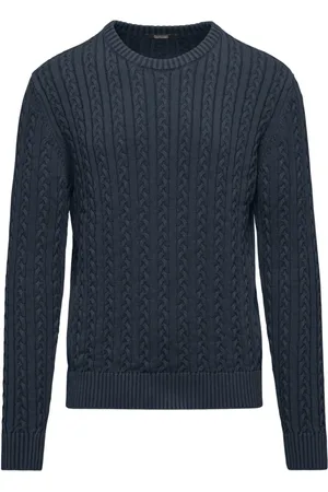 Bomboogie Strik, Herre, Blå, XL, Bomuld, Varm bomulds kabelstrikket sweater