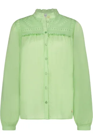 Fabienne Chapot Bluser & Skjorter, Dame, Grøn, XS, Uld, Grøn Ruffle Bluse med Openwork Detaljer