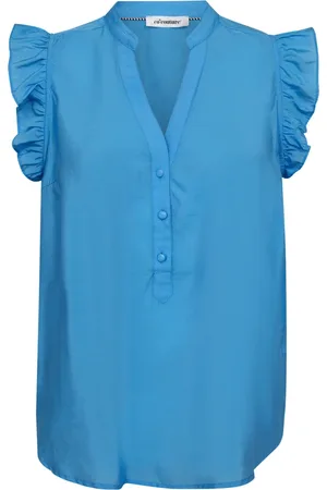 Co`Couture Bluser & Skjorter, Dame, Blå, S, Flæse Top med V-Hals Klar Blå