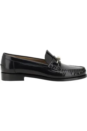 Salvatore Ferragamo Sko, Dame, Sort, 38 1/2 EU, Læder, Læderloafers med metalspænde og blokhæl