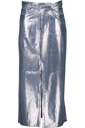 Co`Couture Nederdel, Dame, Grå, XS, Polyester, Folie Midi Nederdel