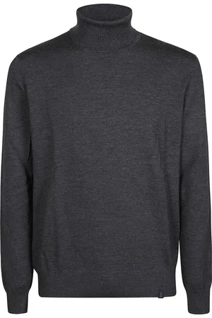 FAY Strik, Herre, Sort, L, Uld, Lækker Strikket Rullekrave Sweater