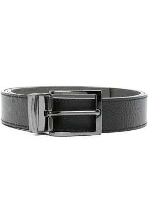 Emporio Armani Tilbehør, Herre, Sort, ONE SIZE, Læder, Grained læder vendbart bælte med gunmetal-spænde