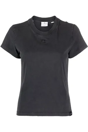Courrèges Top, Dame, Grå, S, Bomuld, Logo-broderet bomulds T-shirt
