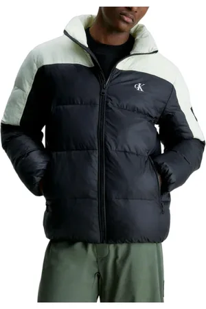 Calvin Klein Jakke, Herre, Sort, XL, Polyester, Colorblock Jakke med Høj Krave