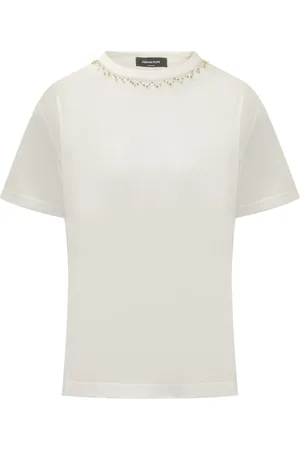 Fabiana Filippi Top, Dame, Hvid, L, Bomuld, Bead-Embellished Jersey T-Shirt
