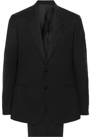 LARDINI Jakkesæt, Herre, Sort, 2XL, Uld, Ulddragt med hakkede revers