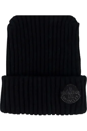 Moncler Tilbehør, Herre, Sort, ONE SIZE, Uld, Sort hue med logo patch