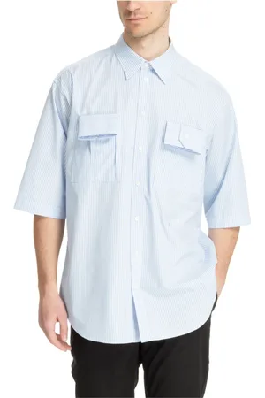 Moschino Skjorte, Herre, Blå, XL, Bomuld, Stribet skjorte med knapper og logo