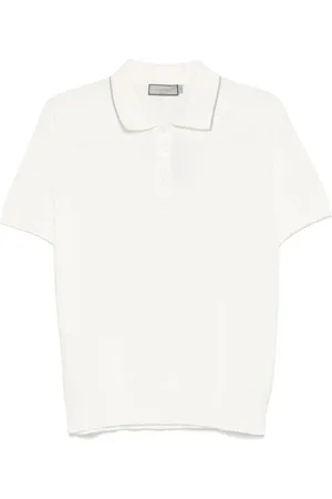 CANALI Top, Herre, Hvid, M, Bomuld, Finstrikket poloshirt
