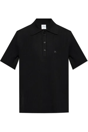 Courrèges Top, Herre, Sort, L, Polyester, Ribstrikket Polo Shirt