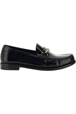 Saint Laurent Sko, Herre, Sort, 40 1/2 EU, Uld, Læder Loafers med Guld-tone Hardware