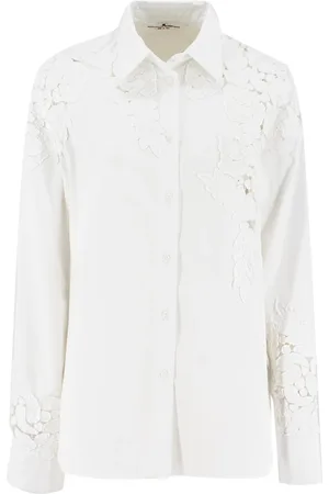 ERMANNO SCERVINO Bluser & Skjorter, Dame, Hvid, XS, Bomuld, Elegant Blomstret Blonde Skjorte