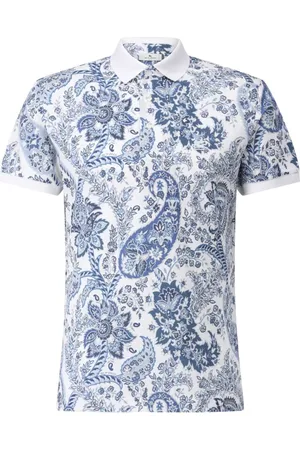 Etro Top, Herre, Blå, L, Bomuld, Paisley Mønstret Polo Shirt