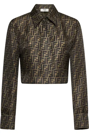 Fendi Bluser & Skjorter, Dame, Brun, S, Silke Cropped Skjorte