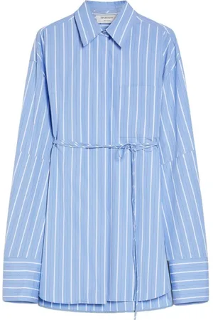 Sportmax Bluser & Skjorter, Dame, Blå, XS, Bomuld, Stribet Oversized Bomuldsskjorte Blå