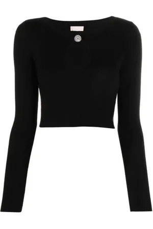 Liu Jo Top, Dame, Sort, M, Jewel Neck Cropped Sweater