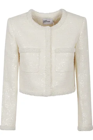 Self-Portrait Jakke, Dame, Hvid, S, Tweed, Hvid Jakke Elegant Stil