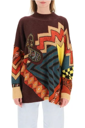 Etro Strik, Dame, Flerfarvet, XS, Uld, Printet Oversized Uld Sweater