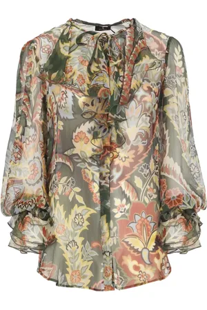 Etro Bluser & Skjorter, Dame, Grøn, XS, Grøn silkebluse med flæsekrave