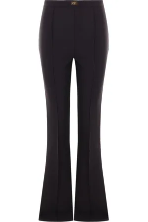 Elisabetta Franchi Bukser, Dame, Sort, XS, Sort Crêpe Bell-Bottom Bukser med Logo Plade