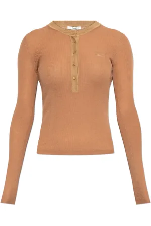 Chloé Strik, Dame, Brun, S, Uld, Uldsweater med logo