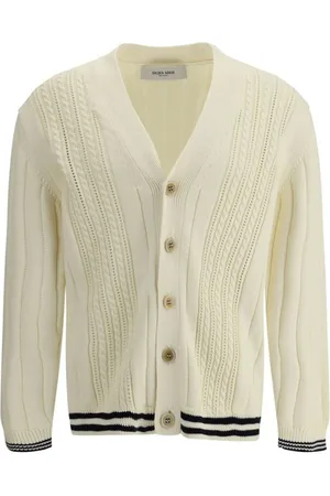 Golden Goose Strik, Herre, , M, Bomuld, V-hals kabelstrikket cardigan med knaplukning