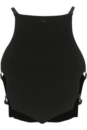 Courrèges Top, Dame, Sort, M, Polyester, Top med firkantet halsudskæring og justerbare stropper