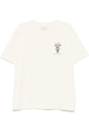 Drôle de Monsieur Top, Herre, Hvid, XL, Bomuld, T-shirt med blomsterprint og rund hals