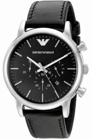 Emporio Armani Tilbehør, Herre, Grå, ONE SIZE, Læder, Rustfrit stål læderrem ur