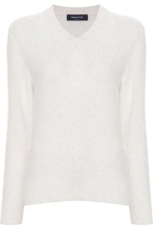 Fabiana Filippi Strik, Dame, Hvid, M, Polyester, Hvid Sequin-Pyntet Striktrøje