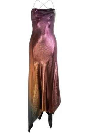 Roberto Cavalli Kjole, Dame, Flerfarvet, S, Uld, Asymmetrisk Maxikjole med Tiger Tand Hardware