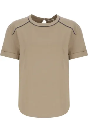 Brunello Cucinelli Top, Dame, , S, Bomuld, Bomulds T-shirt med messingdetaljer