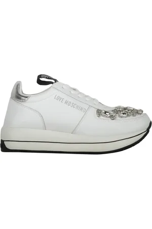 Moschino Sko, Dame, Hvid, 35 EU, Læder, Stenudsmykkede lædersneakers