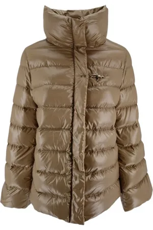 FAY Jakke, Dame, Brun, XL, Uld, Camel Puffer Coat med Hægte