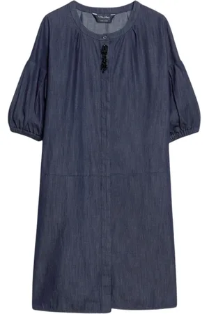 Max Mara Kjole, Dame, Blå, S, Bomuld, Puff Sleeve Cotton Mini Dress