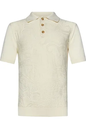 Etro Strik, Herre, Hvid, L, Bomuld, Paisley Mønstret Bomulds Polo Shirt