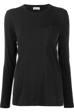 Brunello Cucinelli Top, Dame, Sort, M, Bomuld, Langærmet top