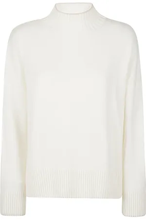 ELEVENTY Strik, Dame, Hvid, XS, Cashmere, Cashmere High Neck Sweater med Kant