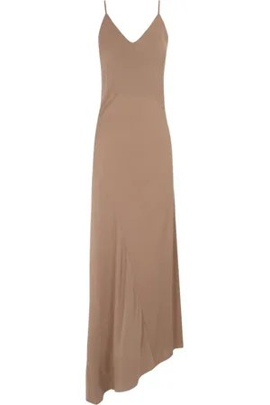 Cortana Kjole, Dame, Brun, L, Silke Stretch Kjole med Asymmetrisk Kant