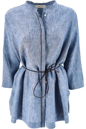 Fabiana Filippi Bluser & Skjorter, Dame, Blå, M, Linned, Koreansk linnedbluse