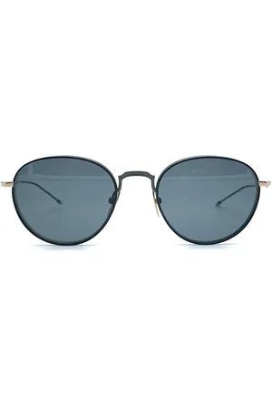 Thom Browne Tilbehør, Herre, Sort, ONE SIZE, Uld, Titanium Runde Solbriller