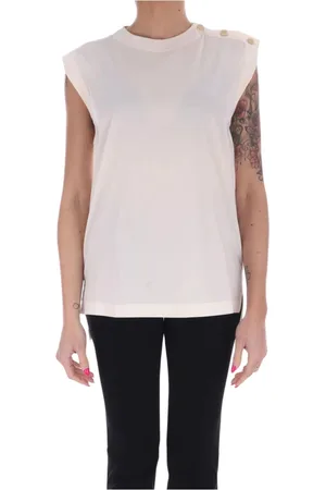 LIVIANA CONTI Top, Dame, Hvid, M, Bomuld, Hvid Ærmeløs Top med Sideknapper